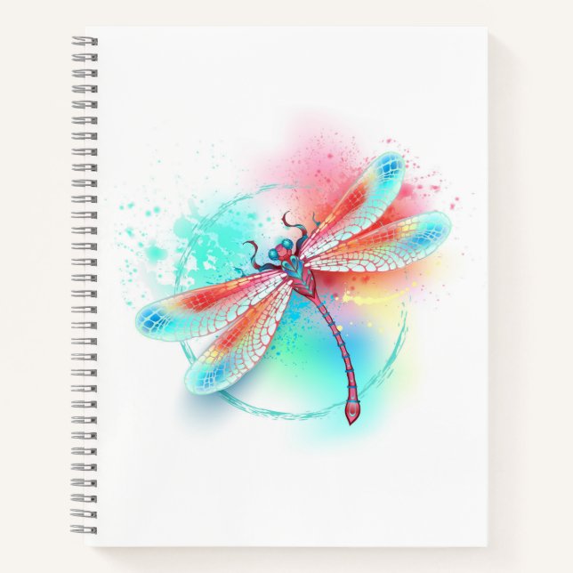 Rote Libelle im Aquarellhintergrund Notizbuch (Vorderseite)