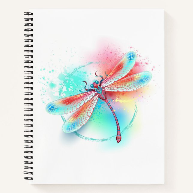 Rote Libelle im Aquarellhintergrund Notizbuch (Vorderseite)