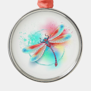 Rote Libelle im Aquarellhintergrund Ornament Aus Metall