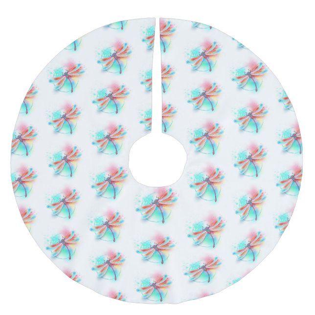 Rote Libelle im Aquarellhintergrund Polyester Weihnachtsbaumdecke (Vorderseite)