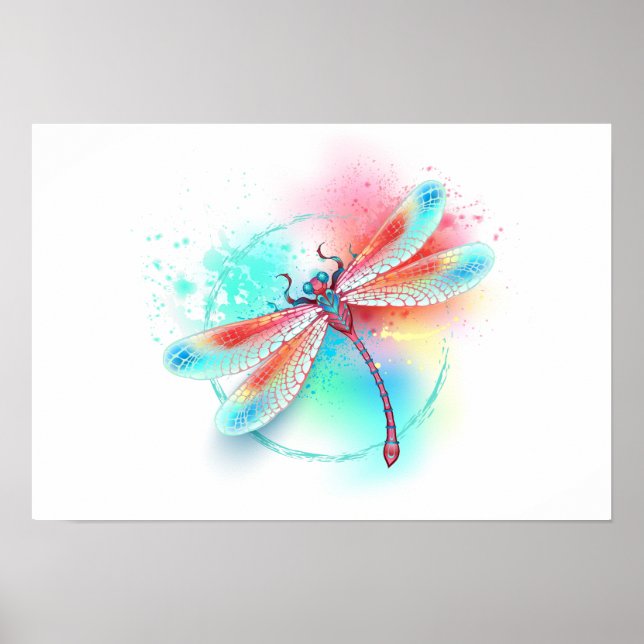 Rote Libelle im Aquarellhintergrund Poster (Vorne)