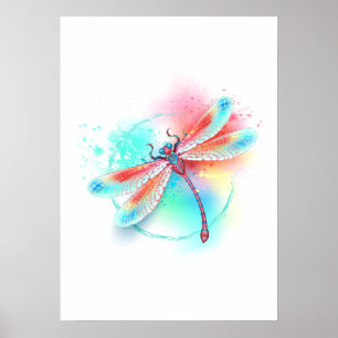 Rote Libelle im Aquarellhintergrund Poster