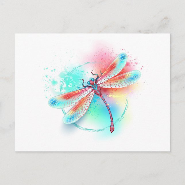 Rote Libelle im Aquarellhintergrund Postkarte (Vorderseite)