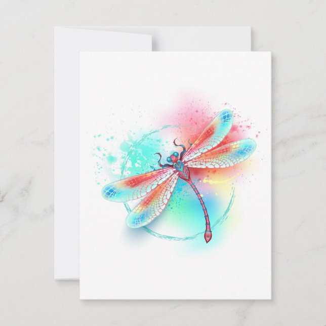 Rote Libelle im Aquarellhintergrund Save The Date (Vorderseite)