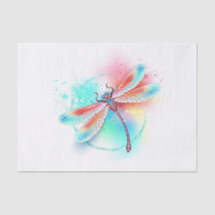 Rote Libelle im Aquarellhintergrund Seidenpapier