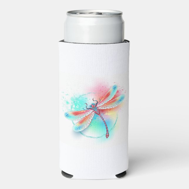 Rote Libelle im Aquarellhintergrund Selters Dosenkühler (Seltzer Rückseite)