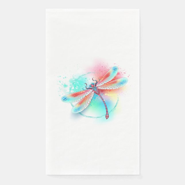 Rote Libelle im Aquarellhintergrund Serviette (Vorderseite)