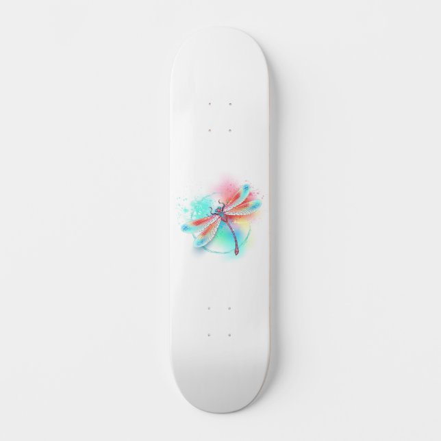 Rote Libelle im Aquarellhintergrund Skateboard (Vorderseite)