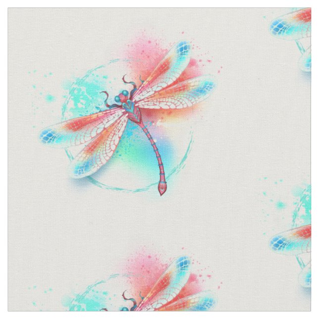 Rote Libelle im Aquarellhintergrund Stoff (Nahaufnahme)