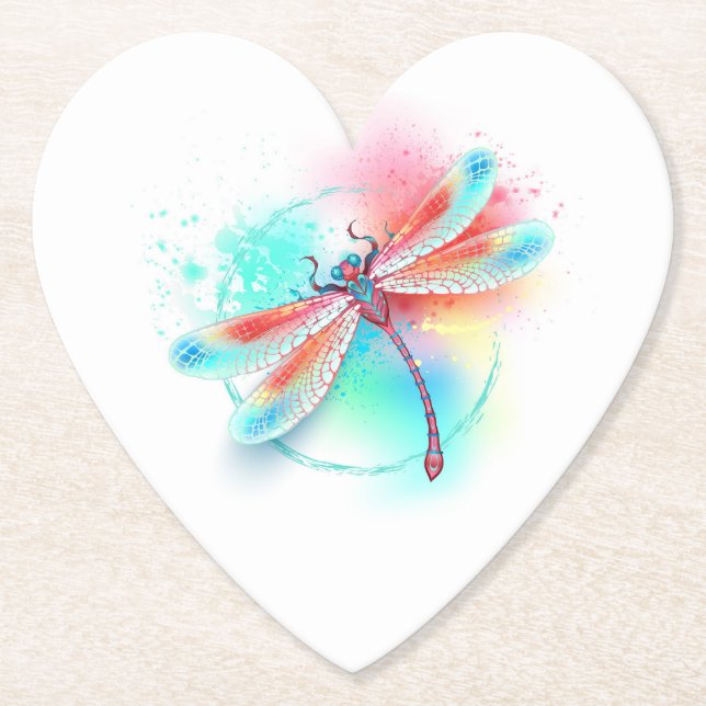 Rote Libelle im Aquarellhintergrund Untersetzer (Vorderseite)