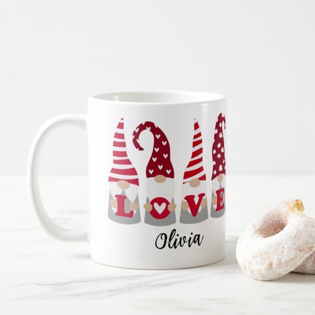 ROTE LIEBE GNOMES VALENTINE-TAGESNAMEN-TASSE KAFFEETASSE (Mit Donut)