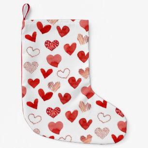 Rote Liebe Herz, Aquarellmuster. Kleiner Weihnachtsstrumpf