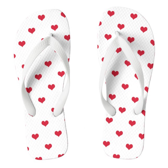 Rote Liebe Herz auf Weiß Flip Flops (Fußbett)