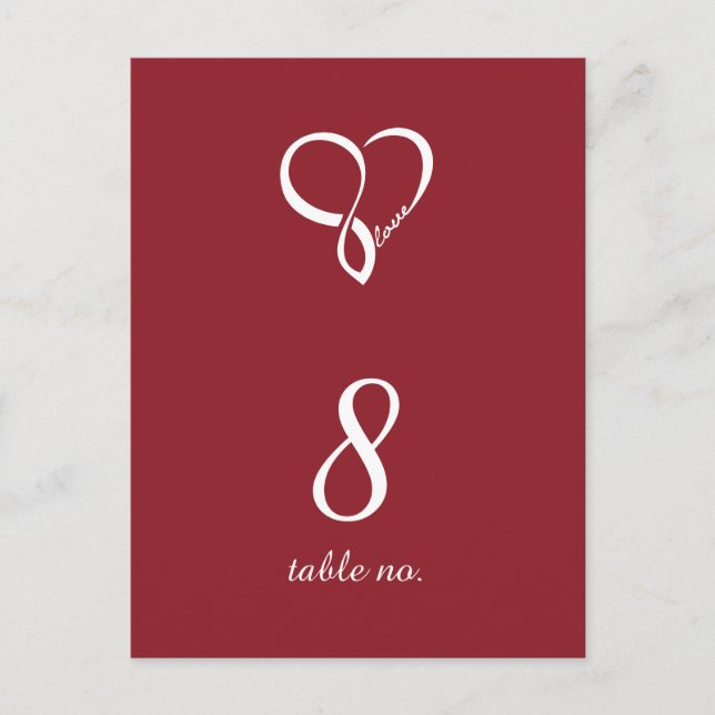 Rote Liebe Herz Hochzeit Tischnummer Cards (Vorderseite)