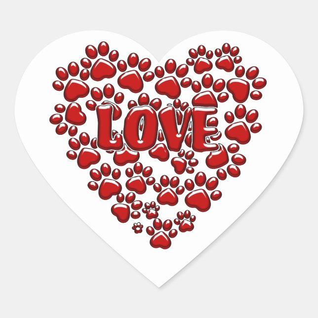 Rote Liebe Herzpfoten druckt Sticker (Vorderseite)