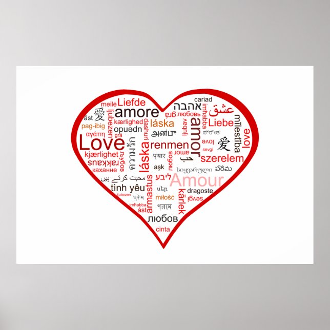 Rote Liebe Herztypografie Poster (Vorne)