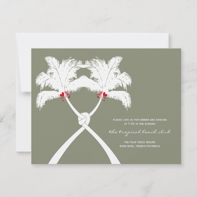 Rote Liebe-Hochzeitskarte für Knotted Palm Trees Einladung (Vorderseite)