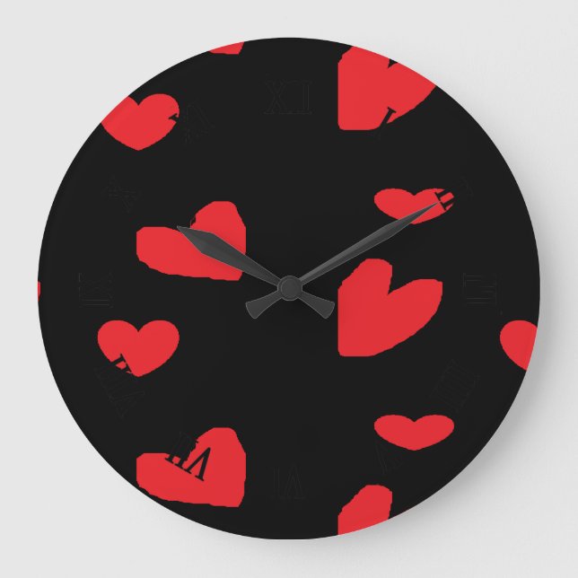 Rote Liebe Schwarz Große Wanduhr (Vorderseite)