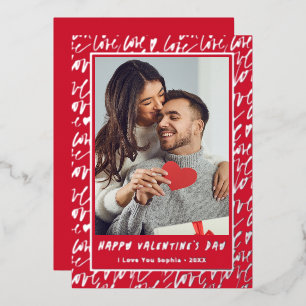 Rote Liebes Valentinstag Foto Folien Feiertagskarte