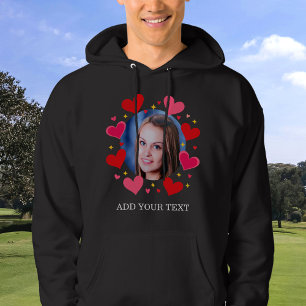 Rote Liebesherzen Benutzerdefinierter Foto-Text Pe Hoodie