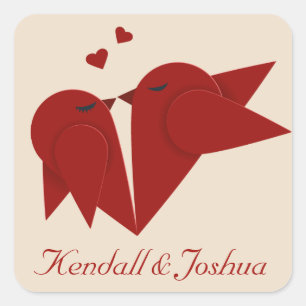 Rote Liebesvögel Hochzeit Personalisierte Rosa Lie Quadratischer Aufkleber