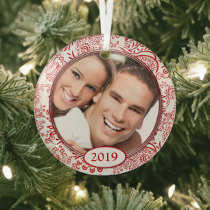 Rote Liebesvögel Ihr Foto Weihnachtsbaumschmuck Ornament Aus Glas