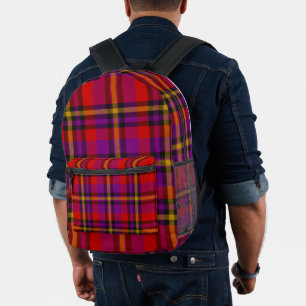 Rote Lila Gelbe Karo-Tartan-Kariert-Rucksack Bedruckter Rucksack