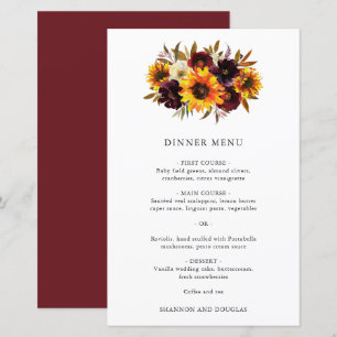 Rote lila Herbstrosen Sonnenblume Hochzeitsmenü