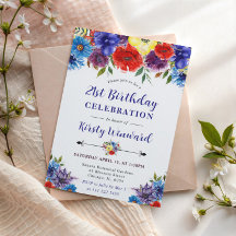 Rote, Lila und blaue Sommer-Blume 21. Geburtstag