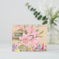 Rote Lilie, Aquarell Blumen, Vintage-Zeitung