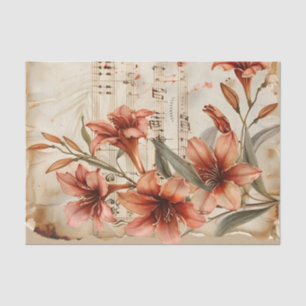 Rote Lilien Blüten Vintages Musikblatt Ephemere Seidenpapier