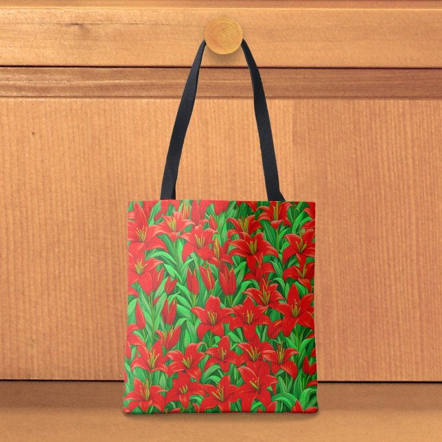 Rote Lilien-Tragetasche (Tote bag with red lilies)
