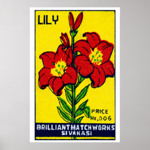 Rote Lilienblume - Streichholzschachtel-Druck - Äs Poster