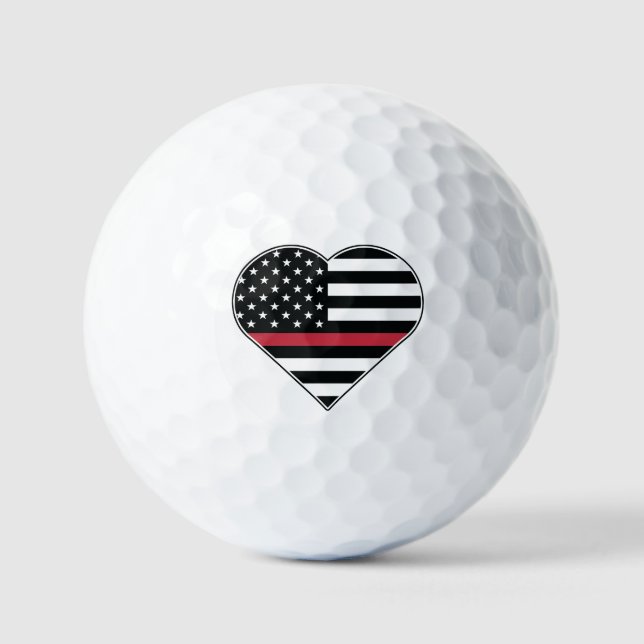 Rote Linie Flagge Herz Golfball (Vorderseite)