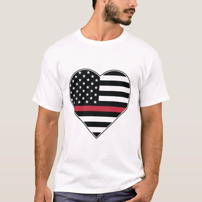 Rote Linie Flagge Herz T-Shirt (Vorderseite)