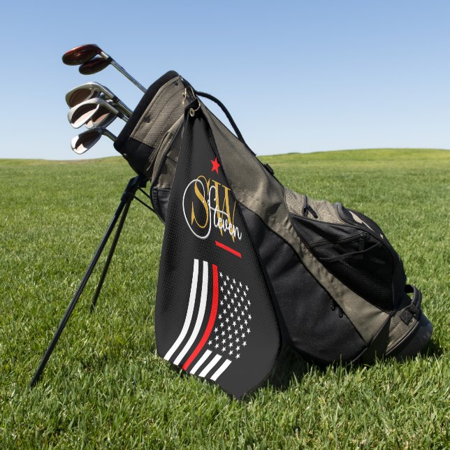 Rote Linie und Mit Monogramm Name / Moderne Unters Golfhandtuch (Gras)