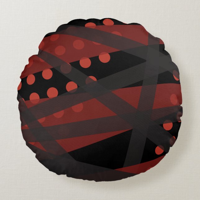 Rote Linien mit Punktwirbelkissen Rundes Kissen (Vorderseite)