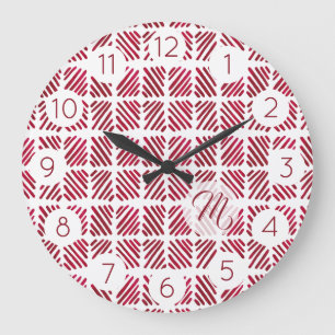 Rote Linien Muster Elegantes Monogramm Große Wanduhr