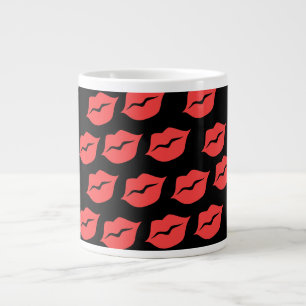 Rote Lippen auf schwarz Jumbo-Tasse