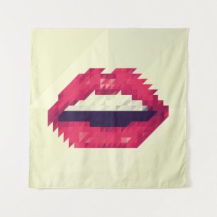 Rote Lippen aus kleinen Dreiecken, Pixelhipster,pi Wandteppich