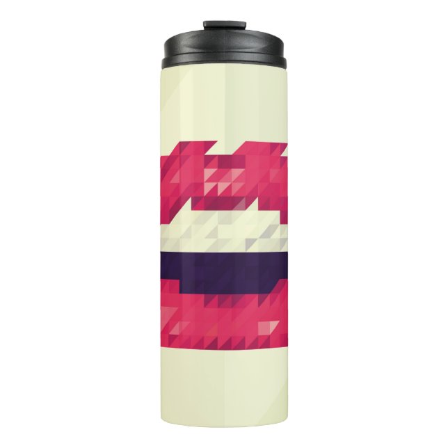 Rote Lippen aus kleinen Dreiecken, pixelship,pi Thermosbecher (Vorderseite)