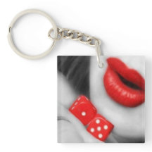 Rote Lippen Casino Glam Acryl Schlüsselanhänger