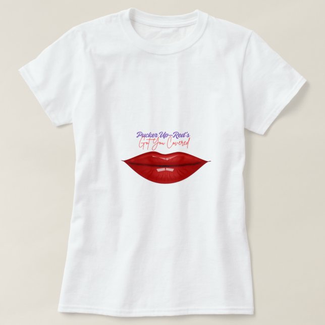 Rote Lippen des weißen Shirts (Design vorne)