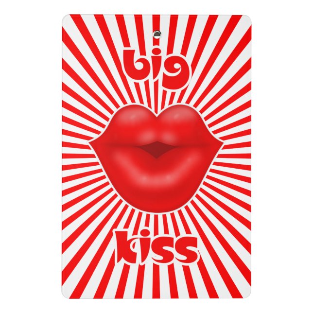 Rote Lippen dünne rote Sonnenstrahlen Kuss Mini Klemmbrett (Rückseite)