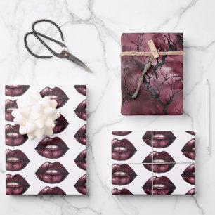 Rote Lippen Himmel Äste Geschenkpapier Set