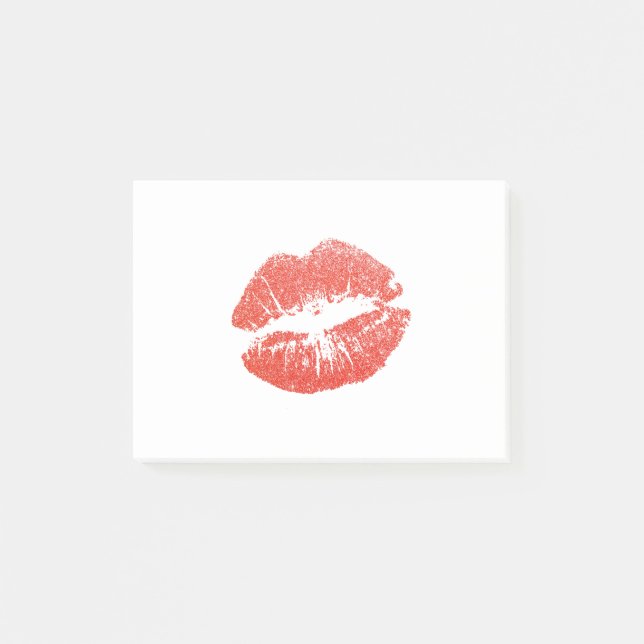 Rote Lippen Kiss Lipstick Post-it Klebezettel (Vorderseite)