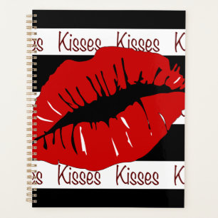Rote Lippen Kisses Striped Day Planer Kalender