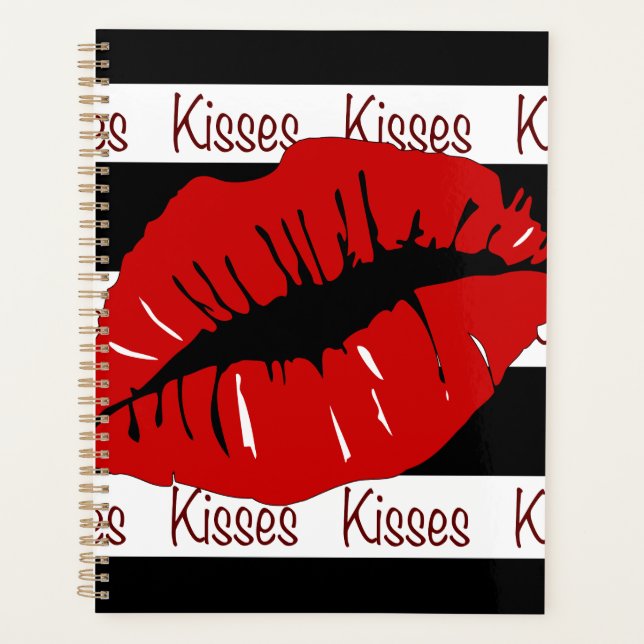 Rote Lippen Kisses Striped Day Planer Kalender (Vorderseite)