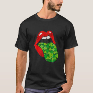 Rote Lippen Kleeblatt Tongue St Patrick's Day Gree T-Shirt