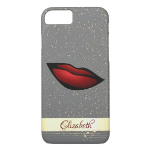 Rote Lippen, Konfetti, Goldrand - Personalisiert Case-Mate iPhone Hülle